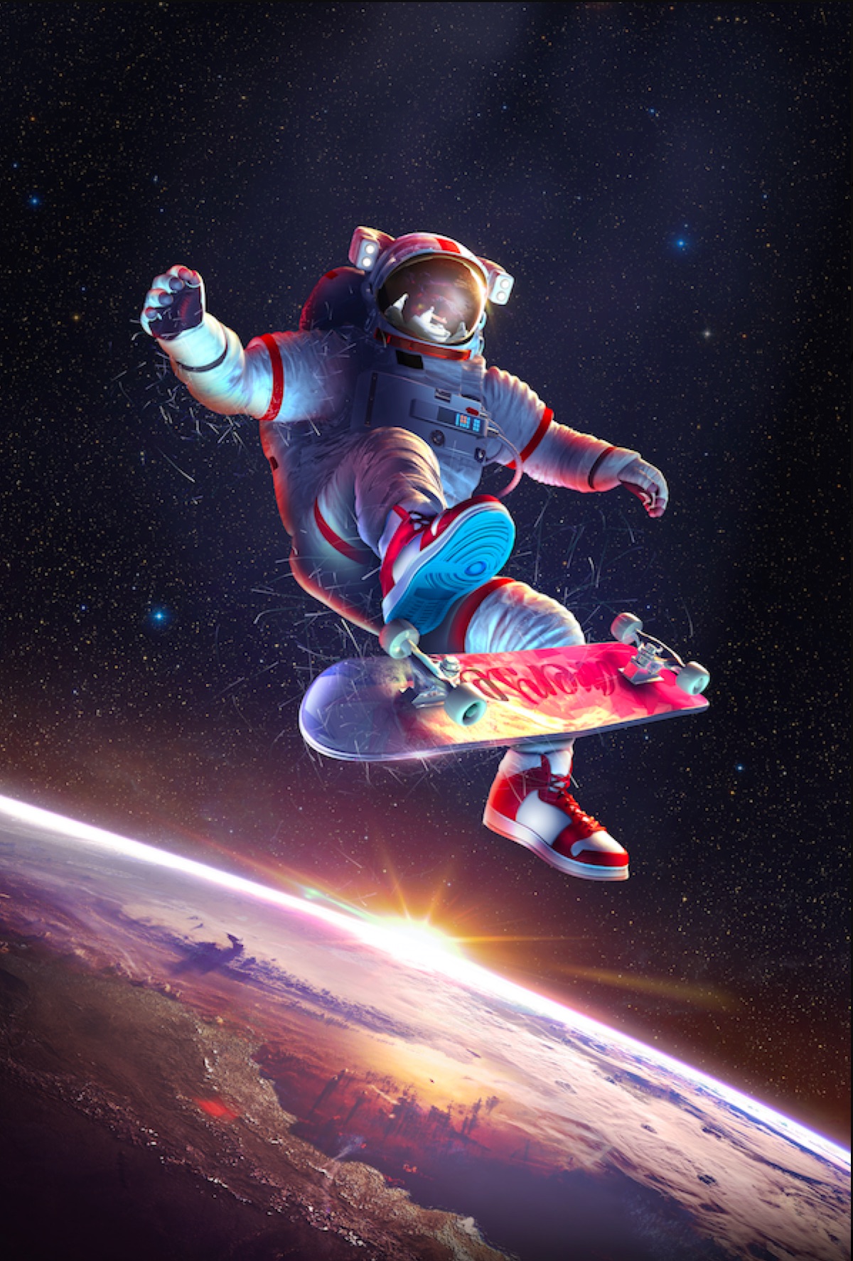 lynx cool space art poster of astronaut skateboarding