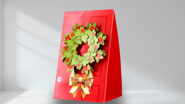 PaperSpecs Must Have Red Paper Plane Standing Wreath Holiday Card_600